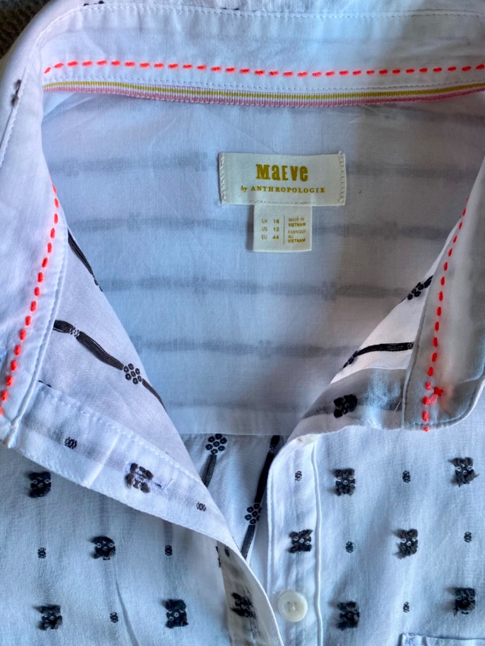Anthropologie Maeve long sleeve white cotton w/ black clipped dots blouse Sz 12 - Picture 9 of 13